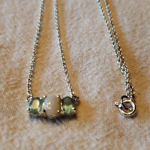 Opal and Topaz Silver Pendant with Chain